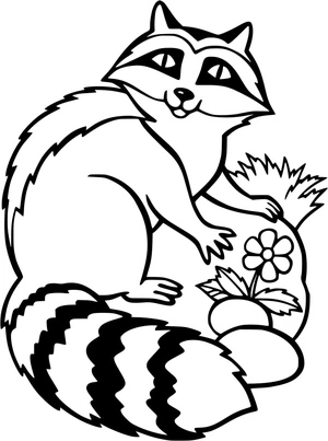 Página para Colorir Guaxinim com uma Flor