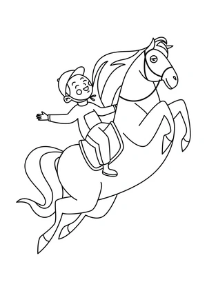 Página para Colorir Corrida de Cavalos em Desenho Animado