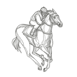 Arte Rabiscada de um Jóquei Correndo de Cavalo