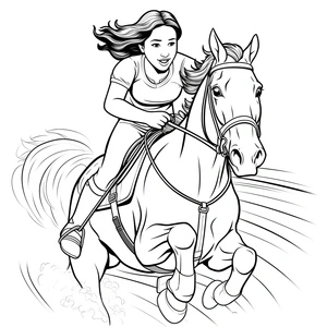 Página para Colorir Corrida Emocionante de Meninas a Cavalo