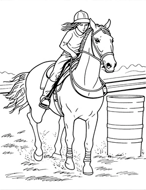 Página para Colorir Garota no Cavalo de Corrida