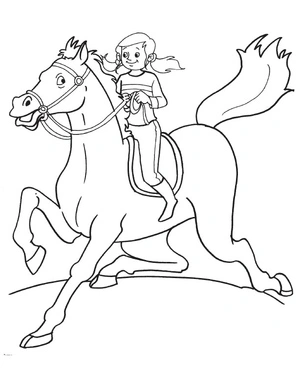 Página para Colorir Garota Correndo a Cavalo