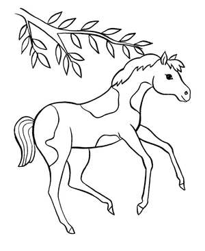 Página para Colorir Corrida de Cavalos pela Floresta