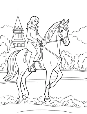 Página para Colorir Princesa no Cavalo de Corrida