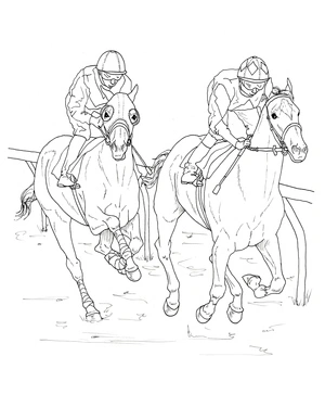 Página para Colorir Dois Cavalos de Corrida Galopando