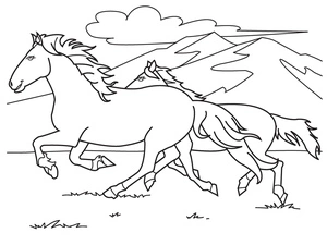 Página para Colorir Dois Cavalos de Corrida Ágeis em Ação