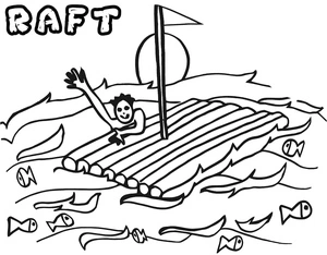 Página para Colorir Garoto em uma Balsa