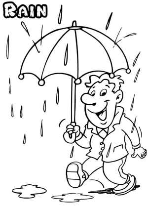 Um homem alegre felizmente pisando nas poças.