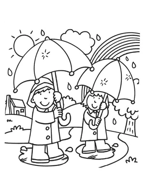 Página para Colorir Depois da chuva, você pode ver um arco-íris no céu