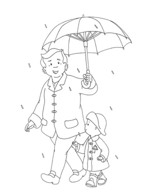 Página para Colorir Pai Protetor Protegendo Filho com Guarda-Chuva