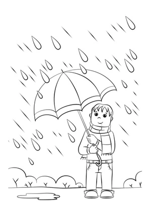 Página para Colorir Proteja-se das gotas fortes de chuva com um guarda-chuva