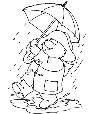 Página para Colorir Ursinho Pooh pulando alegremente sobre poças