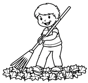 Página para Colorir Menino Rastrando Folhas