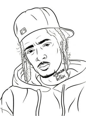 Página para Colorir Estrela do Hip-Hop na Moda com Rabo de Cavalo Duplo