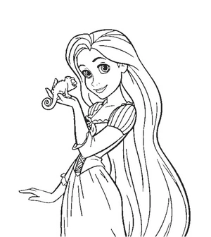 Página para Colorir Rapunzel e seu amigo camaleão, Pascal