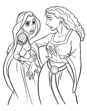 Página para Colorir Rapunzel e Mãe Gothel para colorir