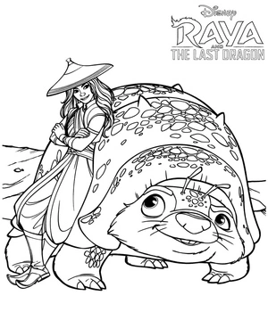 Página para Colorir Raya e seu fiel corcel Tuk Tuk do filme "Raya e o Último Dragão"