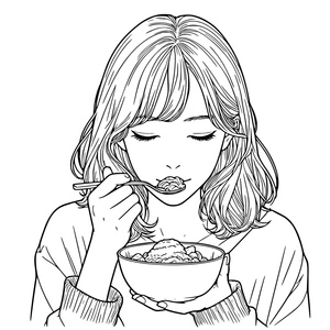 Página para Colorir Garota Comendo Realisticamente