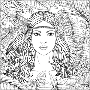 Página para Colorir Garota em uma Floresta Realista