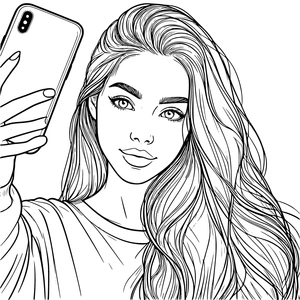 Página para Colorir Garota Tirando uma Selfie Realista