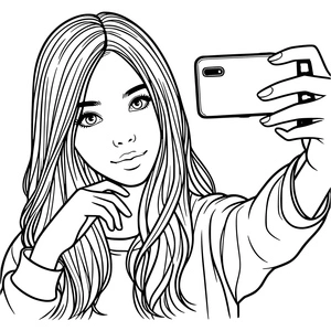 Página para Colorir Garota com iPhone em Estilo Realista