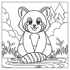 Página para Colorir Panda Vermelho Alegre
