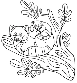 Página para Colorir Mãe e Filhote de Panda Vermelho