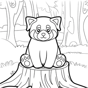 Página para Colorir Panda Vermelho na Floresta