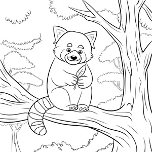 Página para Colorir Panda Vermelho com uma Folha