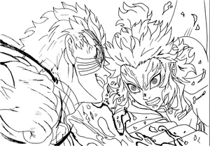Página para Colorir Akaza versus Rengoku Kyojuro