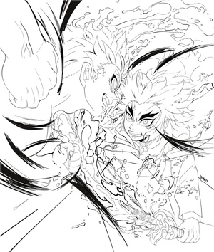 Página para Colorir Akaza versus Rengoku