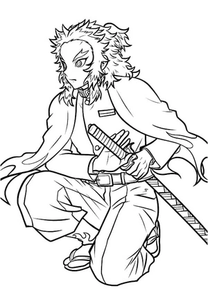 Página para Colorir Personagem Rengoku Kyojuro de Demon Slayer