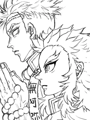 Página para Colorir Himejima Gyoumei e Rengoku Kyojuro