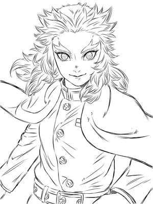 Página para Colorir Ilustração de Rengoku Kyojuro