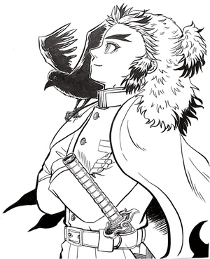 Kyojuro Rengoku e Seu Corvo - Página para Colorir