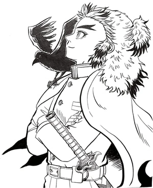 Página para Colorir Kyojuro Rengoku e Seu Corvo - Página para Colorir
