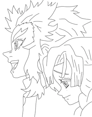 Página para Colorir Kyojuro Rengoku e Mitsuri Kanroji