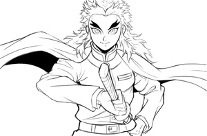 Página para Colorir Kyojuro Rengoku do anime 