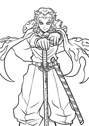 Página para Colorir Kyojuro Rengoku no anime Demon Slayer