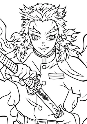 Página para Colorir Kyojuro Rengoku na série Demon Slayer