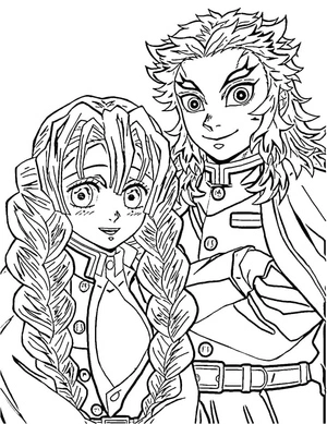 Página para Colorir Mitsuri Kanroji e Kyojuro Rengoku