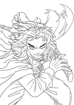 Página para Colorir Rengoku Kyojuro em uma Batalha