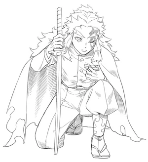 Página para Colorir Página de colorir temática Rengoku Kyojuro grátis