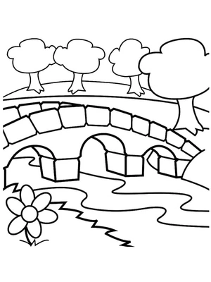 Página para Colorir Página para Colorir de Rio e Ponte