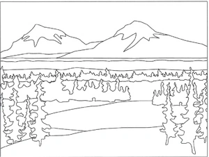 Página para Colorir Rio e Montanhas