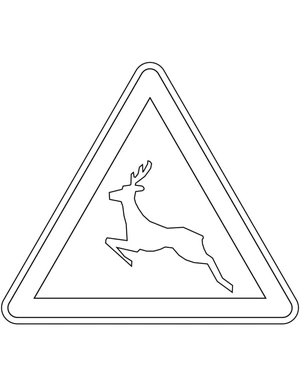 Página para Colorir Placa de Trânsito para Travessia de Veado