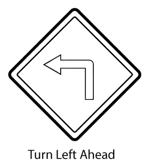 Placa de Trânsito: Curva à Esquerda Adiante