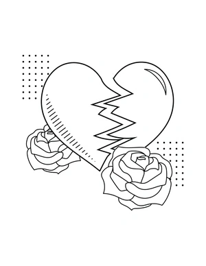 Página para Colorir Coração Partido e Rosas Gêmeas
