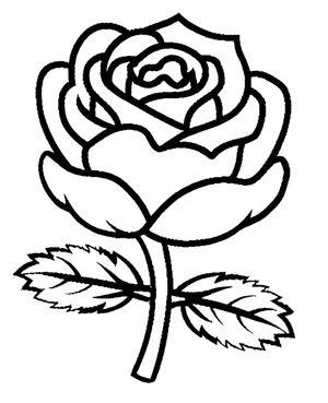 Rosa com folhas, fácil página para colorir Rosa, impressão gratuita