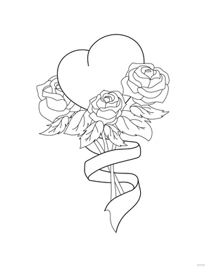 Página para Colorir Buquê de Rosas com Coração